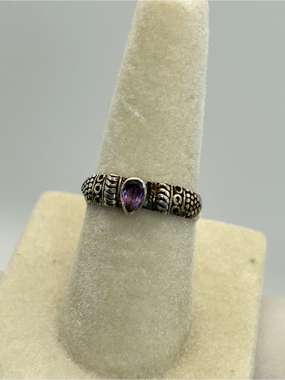 Sterling Silver Teardrop Amethyst Ring Purple Vintage Stamped 925 Size 5 Patina